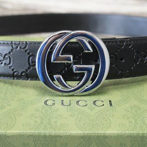 MENS GUCCI GENUINE LEATHER BLACK BELT - 48.3" LONG